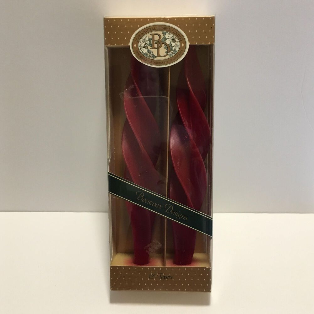 Vintage Red Twisted Spiral Taper Candles, Beeswax Designs, %100 Bees Wax Red Bur
